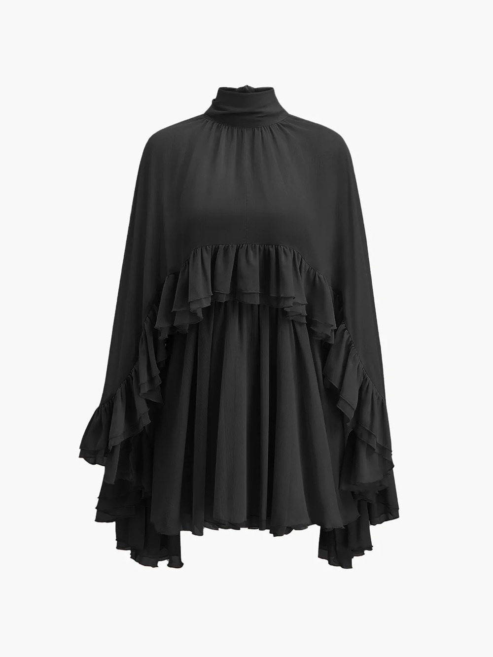 Commense Black   Tiered Ruffle Chiffon Mini Dress Set with Liner Large New